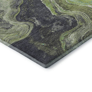 HomeRoots 9' X 12' Stylish Artichoke Green Gray Ivory Abstract Washable Rug with UV Protection for Any Room 707712