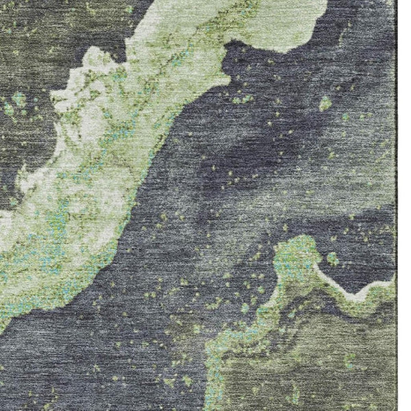 HomeRoots 9' X 12' Stylish Artichoke Green Gray Ivory Abstract Washable Rug with UV Protection for Any Room 707712
