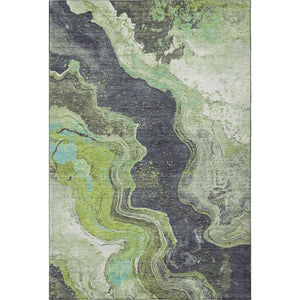 HomeRoots 9' X 12' Stylish Artichoke Green Gray Ivory Abstract Washable Rug with UV Protection for Any Room 707712