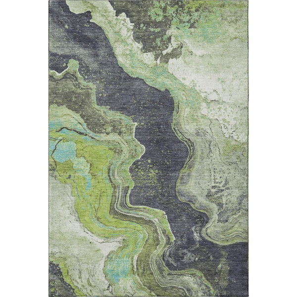 HomeRoots 9' X 12' Stylish Artichoke Green Gray Ivory Abstract Washable Rug with UV Protection for Any Room 707712
