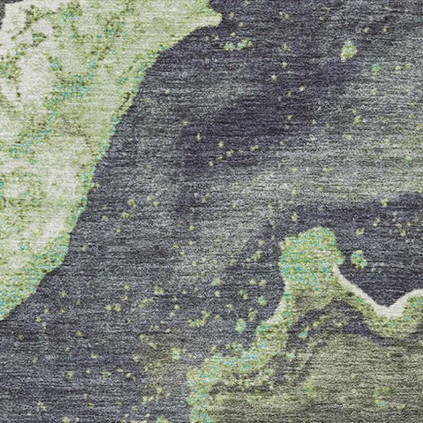 HomeRoots 10' X 14' Washable Area Rug in Artichoke Green, Gray & Ivory - Durable, UV Resistant, Stylish Design 707713