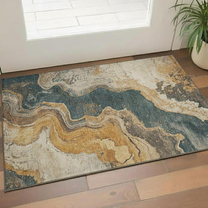 HomeRoots 5' X 8' Linen Gray & Ivory Abstract Area Rug - Stylish, Washable, UV-Protected for High-Traffic Areas 707715
