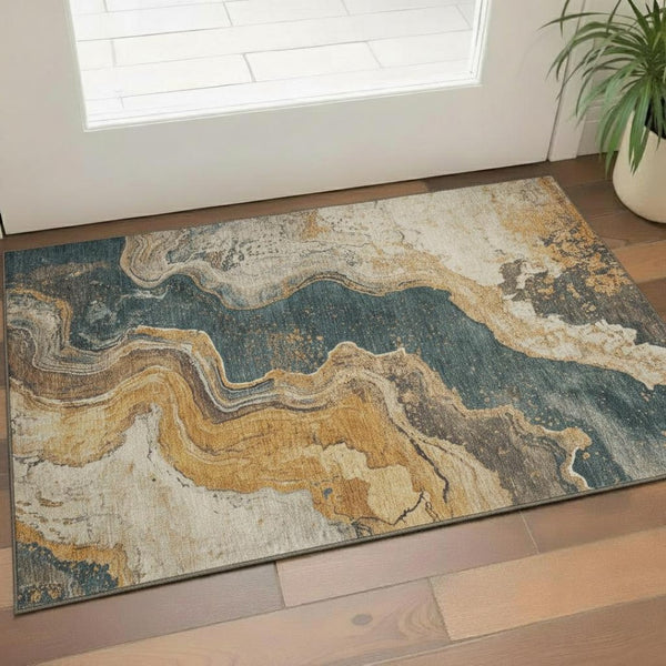 HomeRoots 5' X 8' Linen Gray & Ivory Abstract Area Rug - Stylish, Washable, UV-Protected for High-Traffic Areas 707715