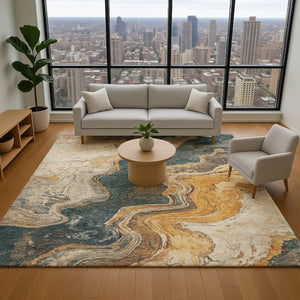HomeRoots 5' X 8' Linen Gray & Ivory Abstract Area Rug - Stylish, Washable, UV-Protected for High-Traffic Areas 707715