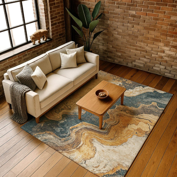 HomeRoots 5' X 8' Linen Gray & Ivory Abstract Area Rug - Stylish, Washable, UV-Protected for High-Traffic Areas 707715