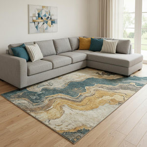 HomeRoots 9' X 12' Elegant Linen Gray & Ivory Abstract Washable Area Rug with UV Protection for High Traffic 707718