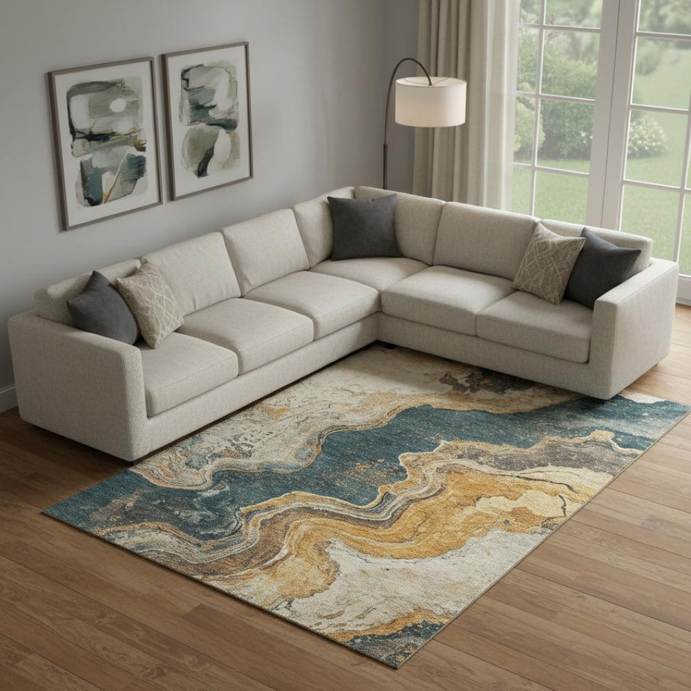 HomeRoots 10' X 14' Elegant Linen Gray and Ivory Abstract Washable Area Rug with Stain Resistance & UV Protection 707719