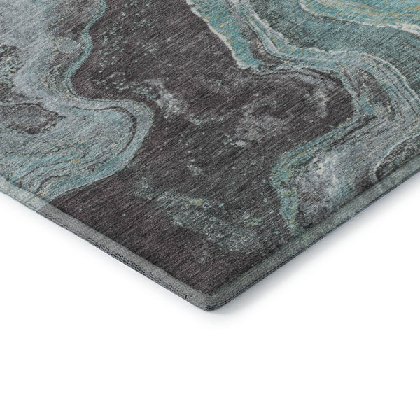 HomeRoots 8' Teal Gray and Ivory Abstract Washable Round Rug - Durable, Stain-Resistant, UV Protected Design 707722