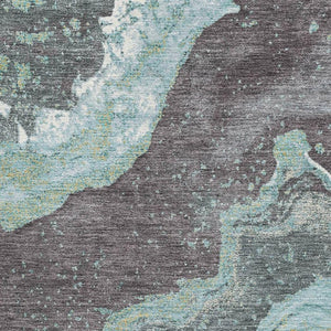 HomeRoots 8' Teal Gray and Ivory Abstract Washable Round Rug - Durable, Stain-Resistant, UV Protected Design 707722