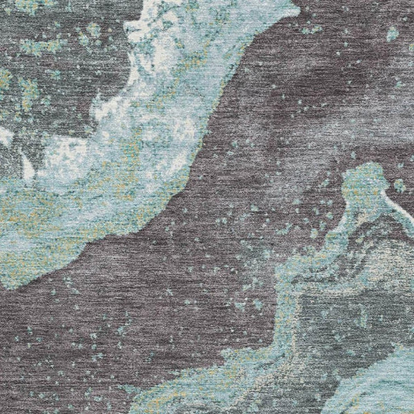 HomeRoots 8' Teal Gray and Ivory Abstract Washable Round Rug - Durable, Stain-Resistant, UV Protected Design 707722