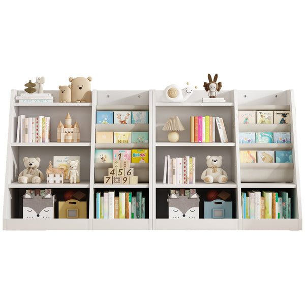 English Elm White Wooden Toy Storage Organizer Cabinet with 4-Tier Sling Bookcase for Kids Montessori Rooms W2876P233536