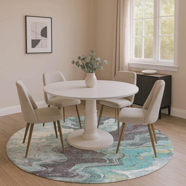 HomeRoots 8' X 10' Chic Teal Gray Ivory Abstract Washable Area Rug – Durable, UV-Protected, Pet-Friendly Design! 707723