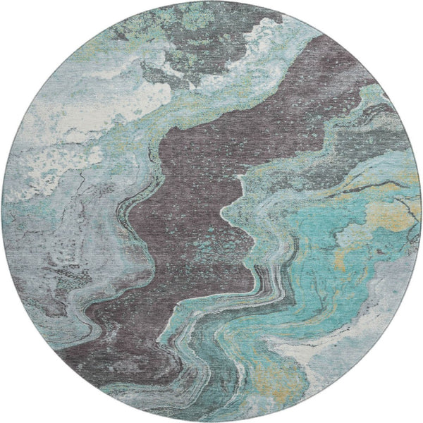 HomeRoots 8' X 10' Chic Teal Gray Ivory Abstract Washable Area Rug – Durable, UV-Protected, Pet-Friendly Design! 707723