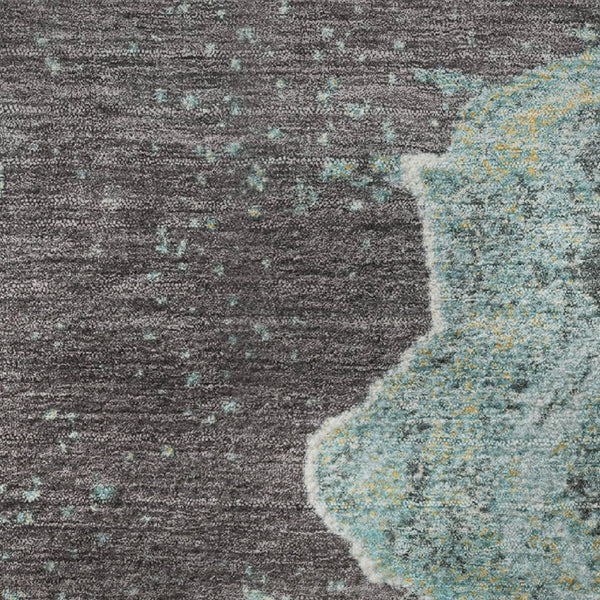HomeRoots 8' X 10' Chic Teal Gray Ivory Abstract Washable Area Rug – Durable, UV-Protected, Pet-Friendly Design! 707723