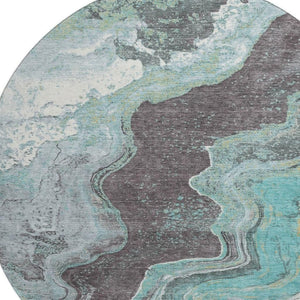 HomeRoots 8' X 10' Chic Teal Gray Ivory Abstract Washable Area Rug – Durable, UV-Protected, Pet-Friendly Design! 707723