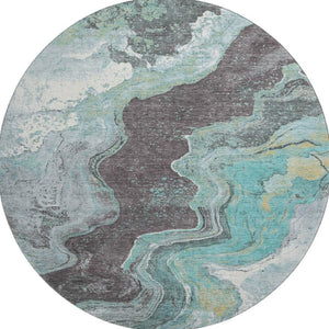 HomeRoots 8' X 10' Chic Teal Gray Ivory Abstract Washable Area Rug – Durable, UV-Protected, Pet-Friendly Design! 707723