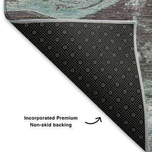 HomeRoots 9' X 12' Stylish Teal Gray Ivory Abstract Washable Area Rug - UV Protected, Easy-Care Design for Homes 707724