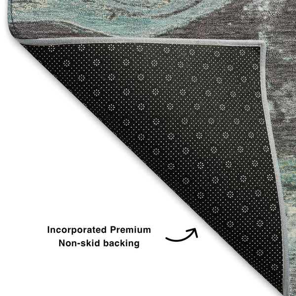 HomeRoots 9' X 12' Stylish Teal Gray Ivory Abstract Washable Area Rug - UV Protected, Easy-Care Design for Homes 707724
