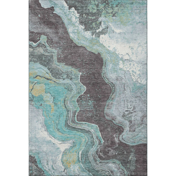 HomeRoots 9' X 12' Stylish Teal Gray Ivory Abstract Washable Area Rug - UV Protected, Easy-Care Design for Homes 707724