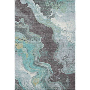 HomeRoots 10' X 14' Teal Gray Ivory Abstract Area Rug - Modern Washable Design with UV Protection & Durability 707725