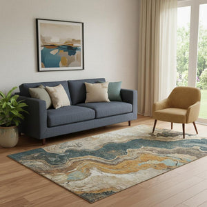 HomeRoots 8' Wheat Gray and Ivory Modern Abstract Round Rug with UV Protection – Durable, Washable & Stylish! 707728