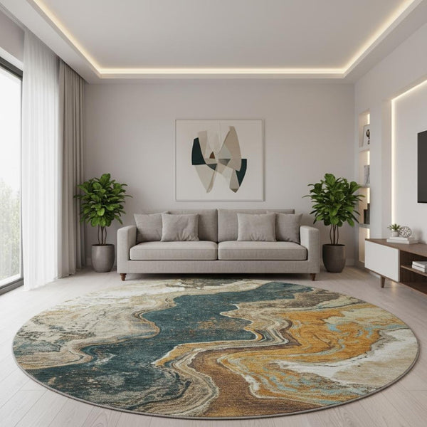 HomeRoots 8' X 10' Washable Wheat Gray & Ivory Abstract Area Rug with UV Protection for Modern Living Spaces 707729