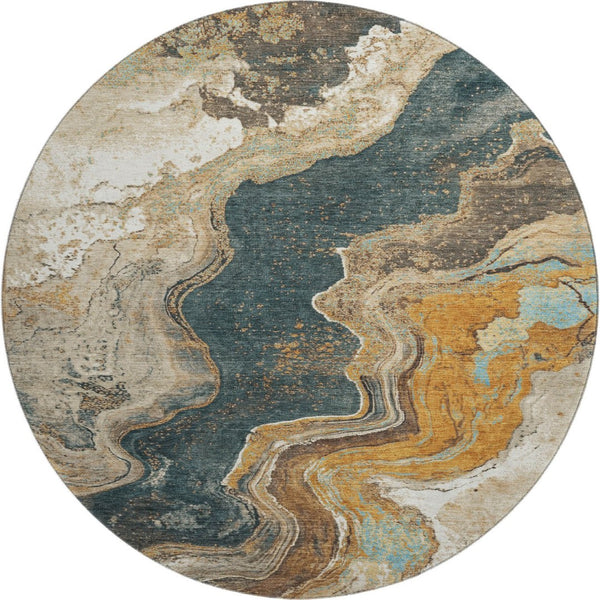 HomeRoots 8' X 10' Washable Wheat Gray & Ivory Abstract Area Rug with UV Protection for Modern Living Spaces 707729