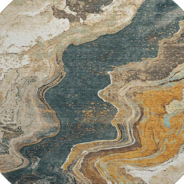 HomeRoots 8' X 10' Washable Wheat Gray & Ivory Abstract Area Rug with UV Protection for Modern Living Spaces 707729