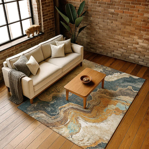 HomeRoots 9' X 12' Washable Wheat Gray & Ivory Abstract Area Rug with UV Protection for High-Traffic Spaces 707730