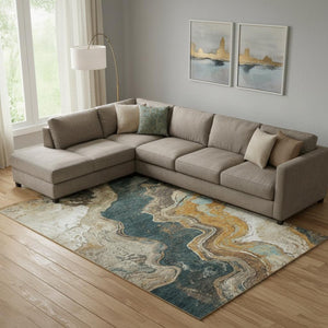 HomeRoots 10' X 14' Wheat Gray and Ivory Abstract Area Rug - Washable, UV Protected, Stain Resistant Beauty 707731