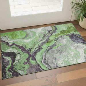 HomeRoots 5' X 8' Vibrant Green Lavender Ivory Abstract Washable Area Rug with UV Protection & Comfort 707733