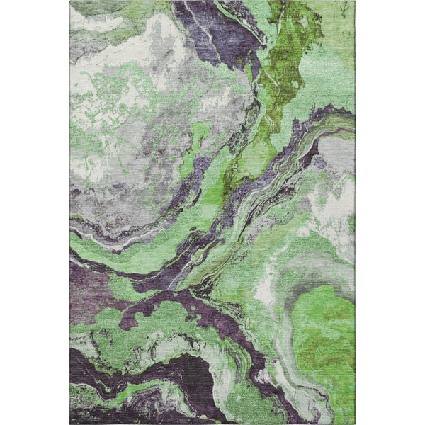 HomeRoots 5' X 8' Vibrant Green Lavender Ivory Abstract Washable Area Rug with UV Protection & Comfort 707733