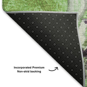 HomeRoots 8' Abstract Round Rug in Green, Lavender & Ivory – Washable, UV-Protected, Soft & Durable Design 707734