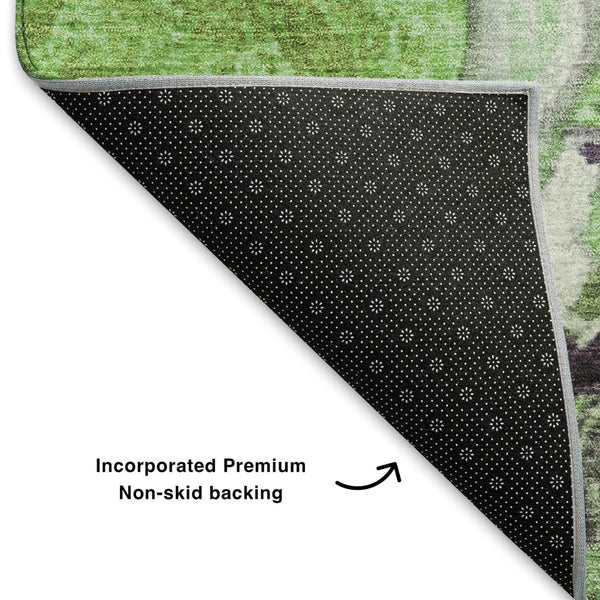 HomeRoots 8' Abstract Round Rug in Green, Lavender & Ivory – Washable, UV-Protected, Soft & Durable Design 707734