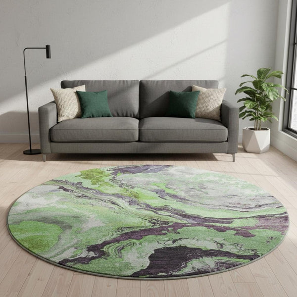 HomeRoots 8' X 10' Modern Abstract Washable Area Rug in Green, Lavender & Ivory – UV Protected, Stain Resistant 707735