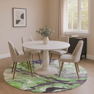 HomeRoots 8' X 10' Modern Abstract Washable Area Rug in Green, Lavender & Ivory – UV Protected, Stain Resistant 707735