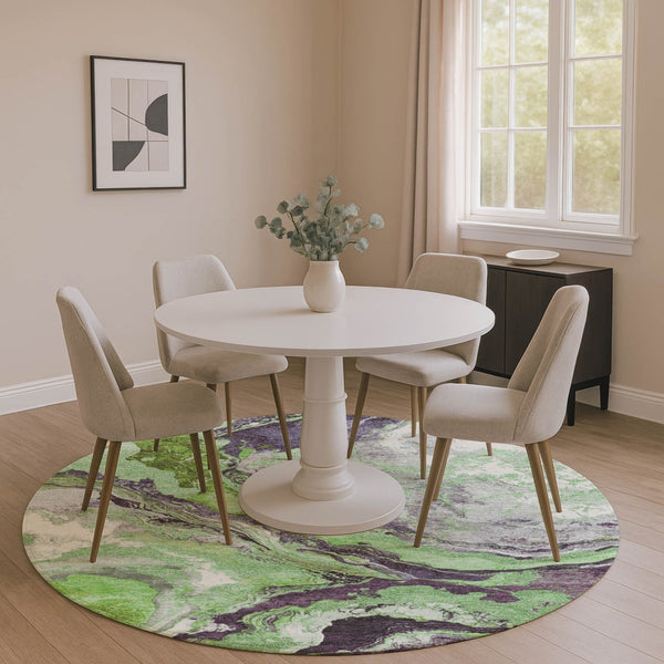 HomeRoots 8' X 10' Modern Abstract Washable Area Rug in Green, Lavender & Ivory – UV Protected, Stain Resistant 707735