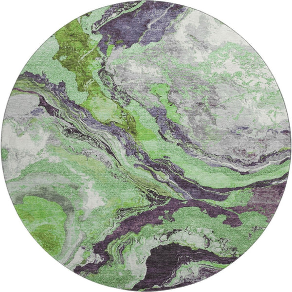 HomeRoots 8' X 10' Modern Abstract Washable Area Rug in Green, Lavender & Ivory – UV Protected, Stain Resistant 707735