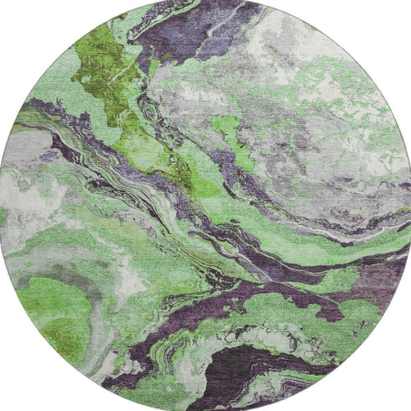 HomeRoots 8' X 10' Modern Abstract Washable Area Rug in Green, Lavender & Ivory – UV Protected, Stain Resistant 707735