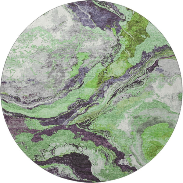 HomeRoots 8' X 10' Modern Abstract Washable Area Rug in Green, Lavender & Ivory – UV Protected, Stain Resistant 707735