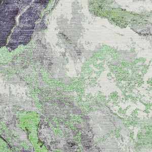 HomeRoots 9' X 12' Washable Abstract Area Rug in Green, Lavender, Ivory - UV Protected, Pet & Kid Friendly Design! 707736