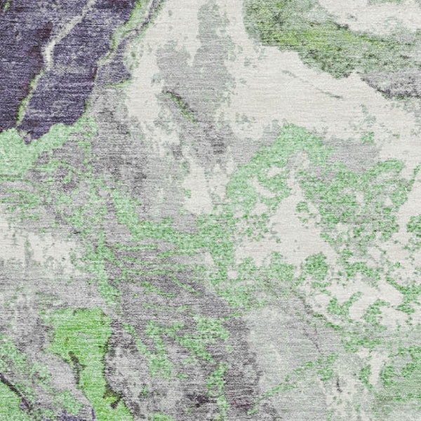 HomeRoots 9' X 12' Washable Abstract Area Rug in Green, Lavender, Ivory - UV Protected, Pet & Kid Friendly Design! 707736