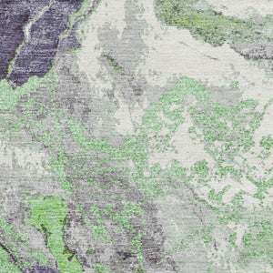 HomeRoots 10' Modern Abstract Green Lavender Ivory Area Rug - Washable, UV Protected, Family-Friendly Design 707737