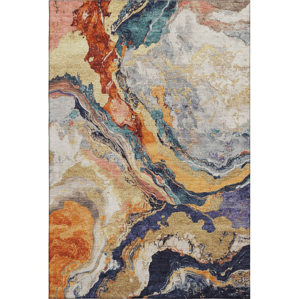 HomeRoots 5' X 8' Abstract Linen Purple and Ivory Area Rug – Washable, UV Protected, Durable for Modern Spaces 707739
