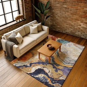 HomeRoots 5' X 8' Abstract Linen Purple and Ivory Area Rug – Washable, UV Protected, Durable for Modern Spaces 707739
