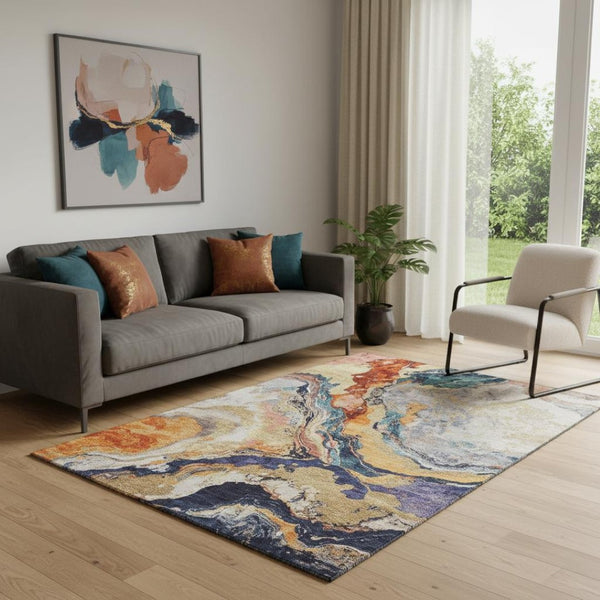 HomeRoots 8' Washable Purple & Ivory Abstract Rug – Durable, Stain-Resistant, UV Protected for Stylish Spaces 707740