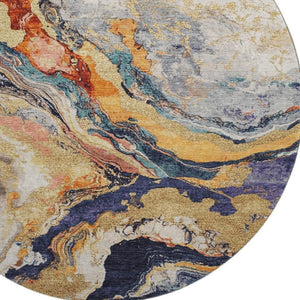 HomeRoots 8' X 10' Washable Purple and Ivory Abstract Area Rug with UV Protection for Modern Homes & Families 707741