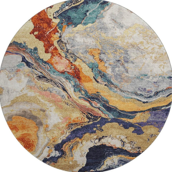 HomeRoots 8' X 10' Washable Purple and Ivory Abstract Area Rug with UV Protection for Modern Homes & Families 707741