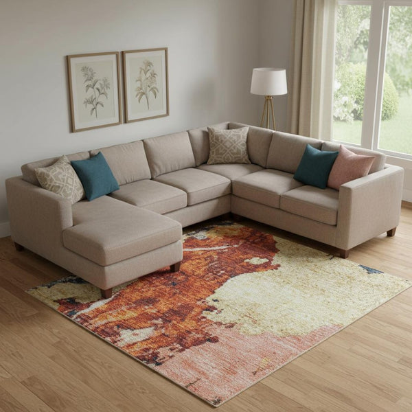 HomeRoots 10' Modern Purple and Ivory Abstract Washable Area Rug - Stain Resistant, UV Protection, Easy Care! 707743
