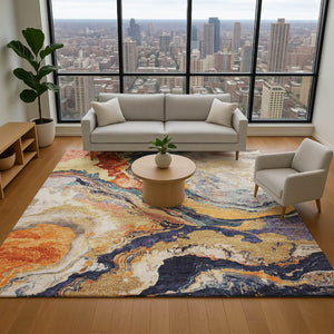 HomeRoots 10' Modern Purple and Ivory Abstract Washable Area Rug - Stain Resistant, UV Protection, Easy Care! 707743